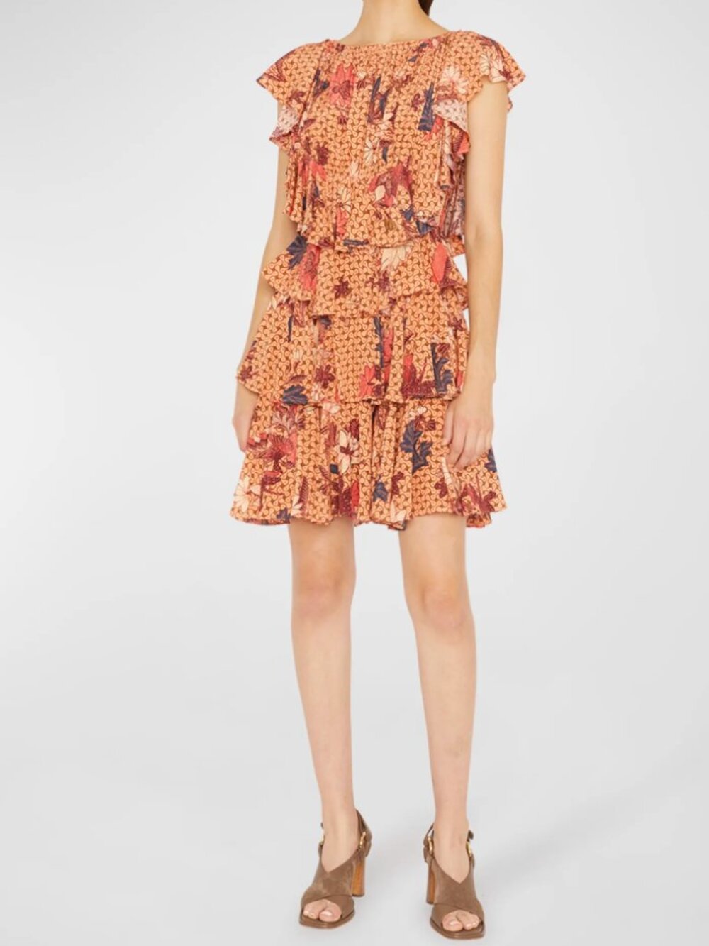 Ulla Johnson Ayla Flutter-Sleeve Floral Ruffle Mini Dress Size: 4